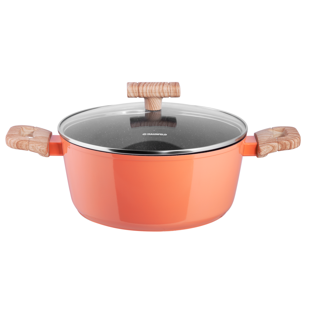 Кастрюля MAUNFELD MARTA MCS41FA06CL из кованого алюминия со стеклянной крышкой, 24 см, 4,1 л.