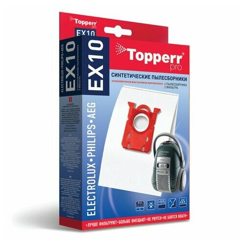 Мешок для пылесоса (пылесборник) синтетический TOPPERR EX10, ELECTROLUX, PHILIPS, AEG, комплект 4 шт, 1404