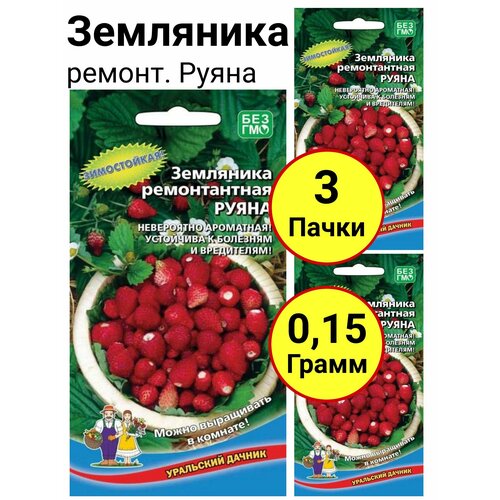 Земляника ремонт. Руяна 0,05 грамм, Уральский дачник - 3 пачки земляника ремонт альпийская медовый миллион 0 05 грамм уральский дачник 5 пачек