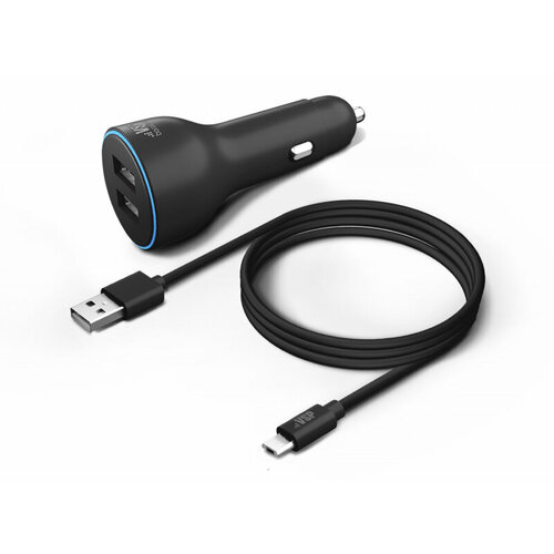 Автомобильное зарядное устройство Borasco 2USB, 2,4A + дата-кабель micro USB, 2А, 1м черное