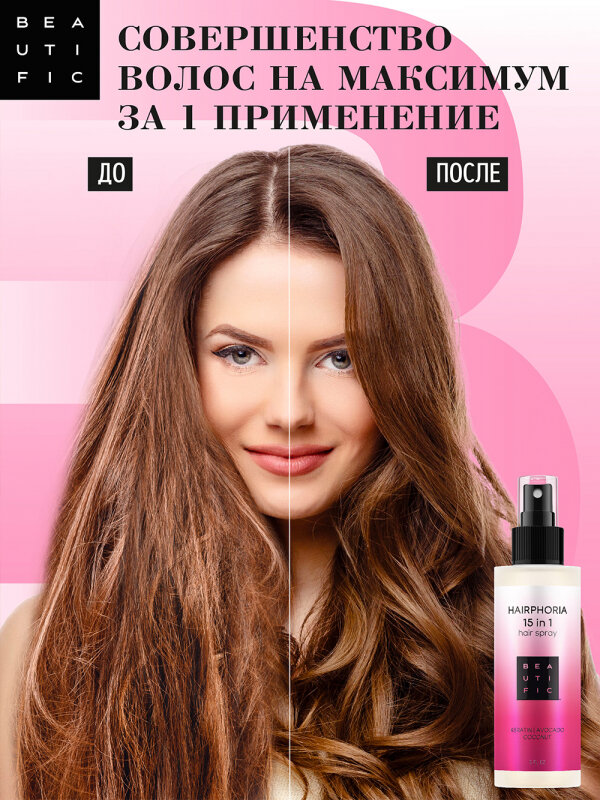 Beautific Спрей-уход несмываемый для волос 15-в-1 Hairphoria, 150 мл (Beautific, ) - фото №12
