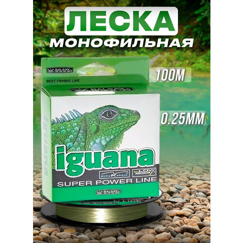 фото Леска для рыбалки монофильная iguana 0.25мм 100м, рыбалка летняя 100крючков