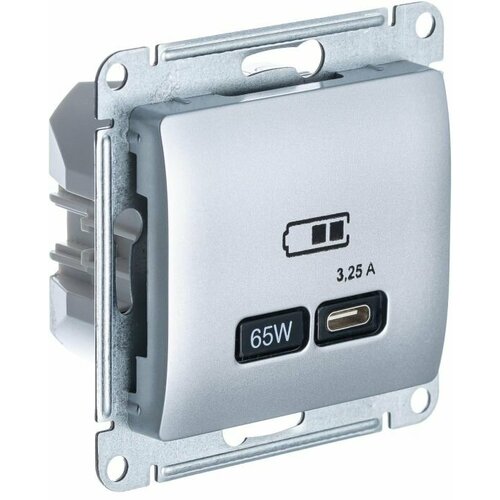 Systeme Electric GLOSSA USB розетка тип-C 65W высокоскоростная зарядка QC, PD, механизм, алюминий GSL000327