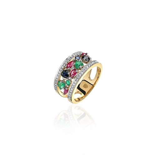 Кольцо Эстет, комбинированное золото, 750 проба, сапфир, изумруд, рубин, бриллиант золотое кольцо с бриллиантами перламутр рубином сапфиром