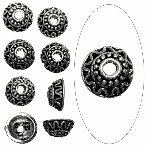 Шапочка для бусин обниматель 157мм Индия конус с волнистым узором посеребренный с чернением 190₽