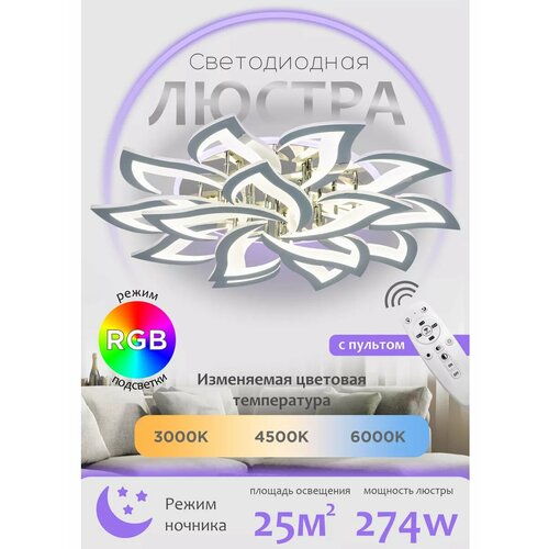 Потолочная светодиодная люстра cветильник ночник с пультом ДУ для кухни спальни гостиной YA2410-15 CR 11929₽