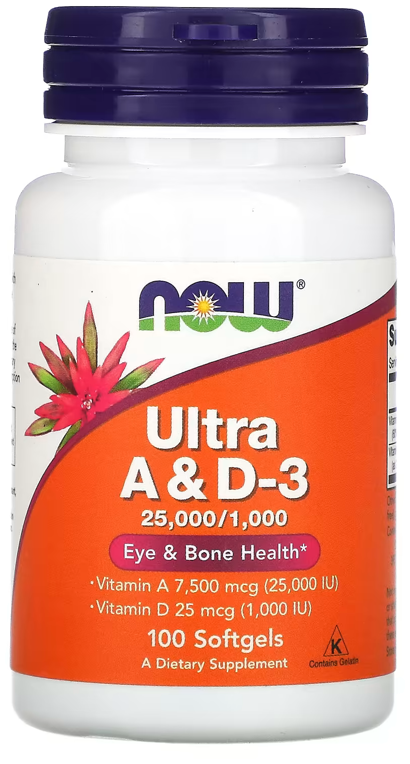 Витамин A NOW Foods, Ultra Vitamin A & D 25000/1000, Витамин А25000, Д1000 в мягких капсулах, 100 шт.