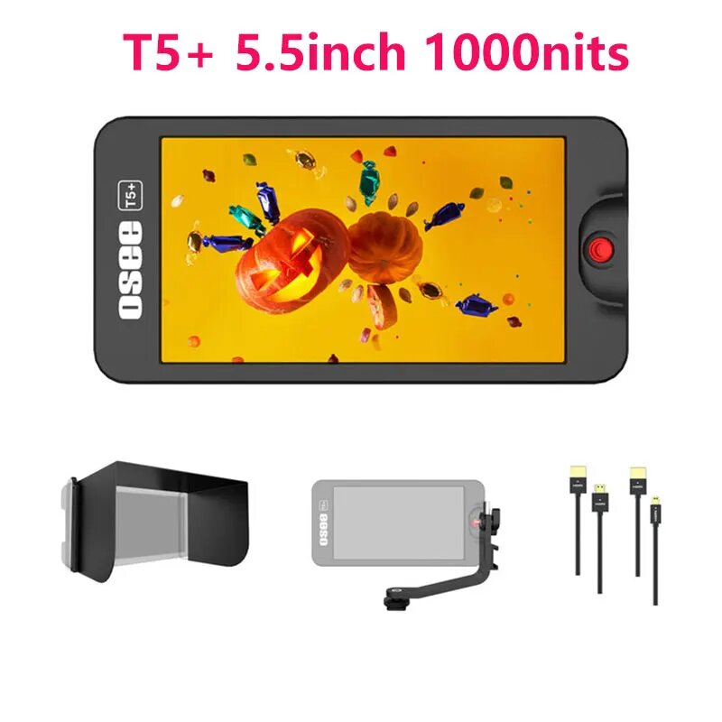 OSEE T5 Plus 5,5-дюймовый комплект монитора DSLR-камеры 3D Lut1920x1080 IPS FHD 4K HDMI-совместимый наклонный кронштейн и солнцезащитный козырек, T5 Plus