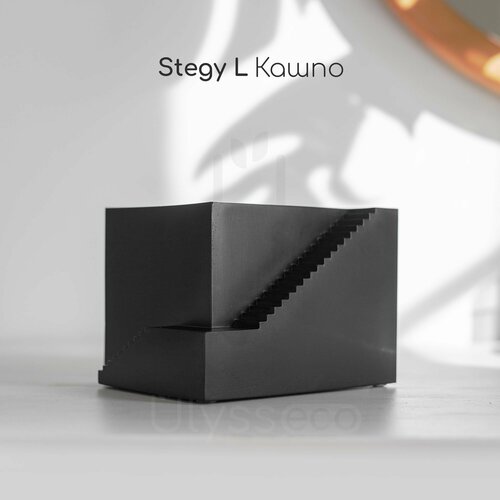 Кашпо Stegy L дом с лестницей, чёрная эмаль, 10х14 см / большой фито-офис / органайзер для мелочей черный, черный матовый