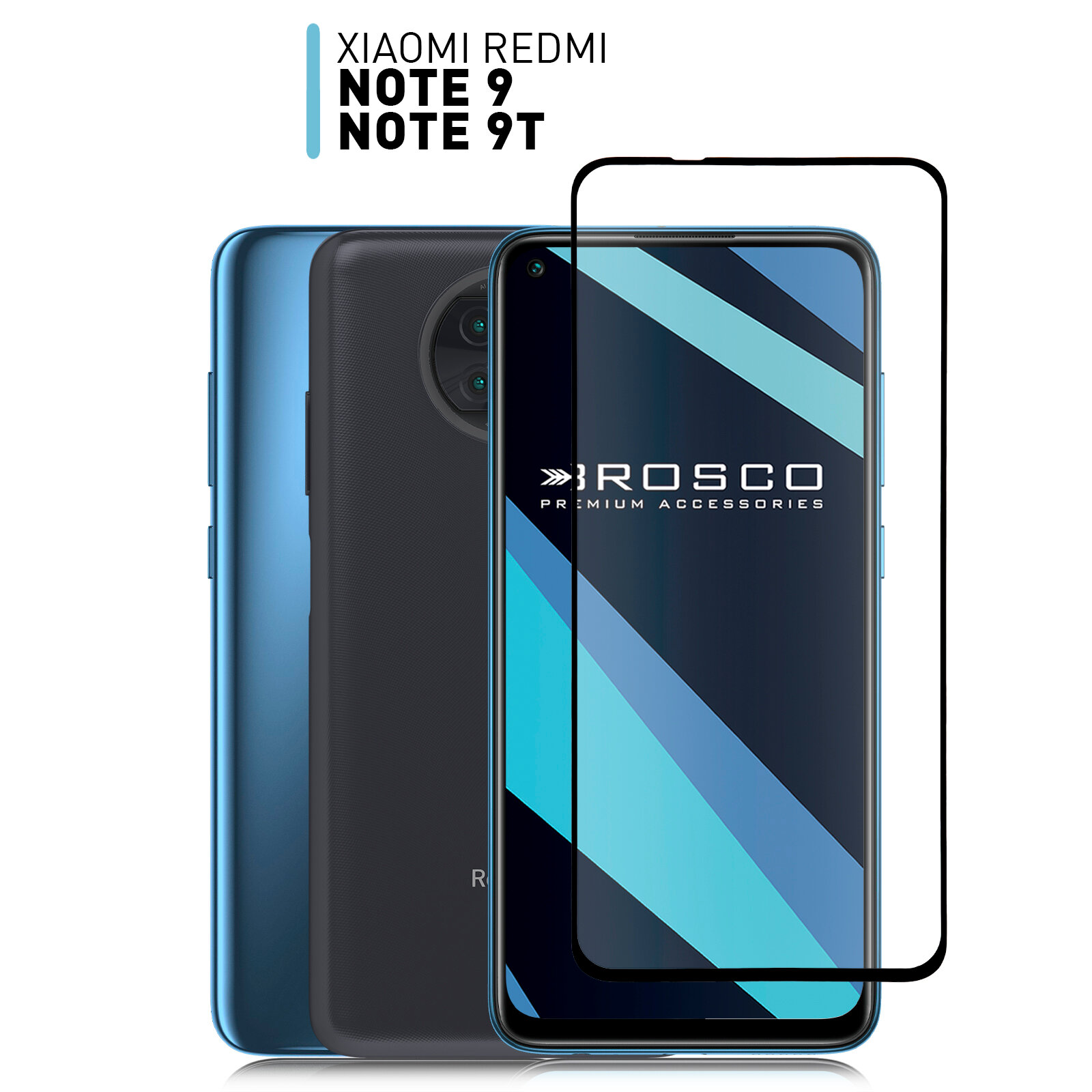 Защитное стекло Rosco на Xiaomi Redmi Note 9 и 9T (Сяоми Редми Ноут 9 и 9Т), с чёрной рамкой, 1 шт