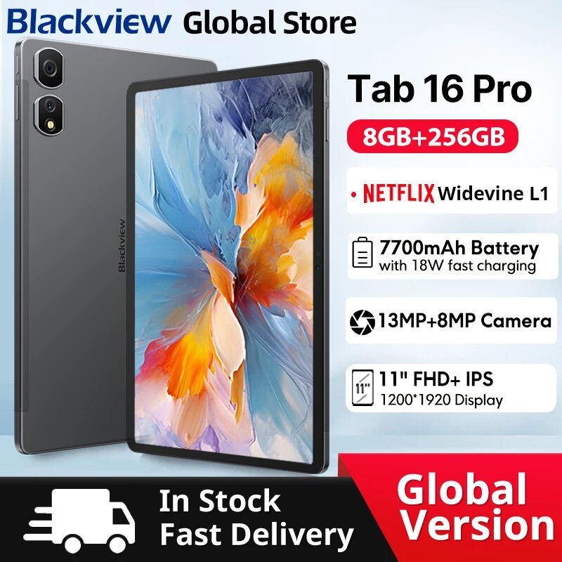 Планшет Blackview Tab 16 Pro, 11", 8/256ГБ, Wi-Fi+4G, Android, Grey, Official Standard, Blackview, Tab 16 Pro, 8GB, 256GB, Планшет, 11", Wi-Fi+4G, Android — фото 1