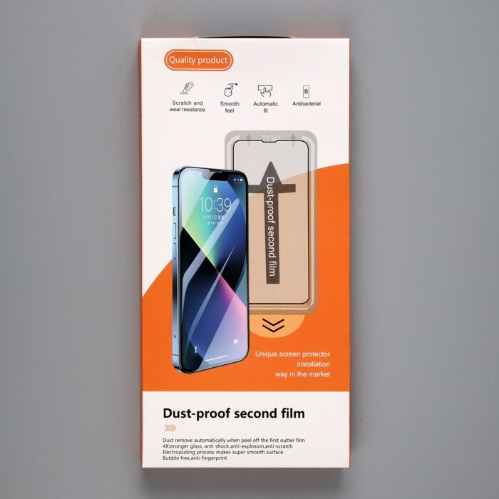 Защитное стекло для iPhone 13/13 Pro/14, с рамкой для установки, полный клей, 9H, 0.33 мм — фото 1