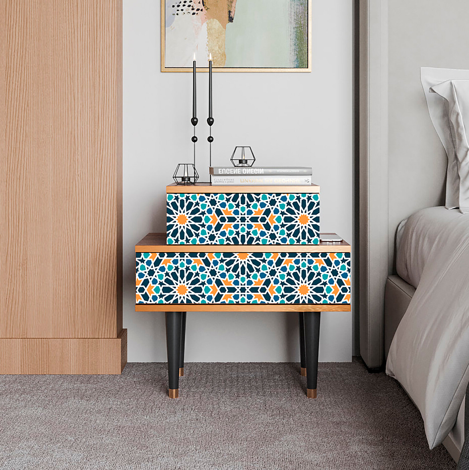 Прикроватная тумба - STORYZ - NS1 Kaleidoscope, Размер - 58 x 58 x 41 см, Цвет корпуса - , Орех