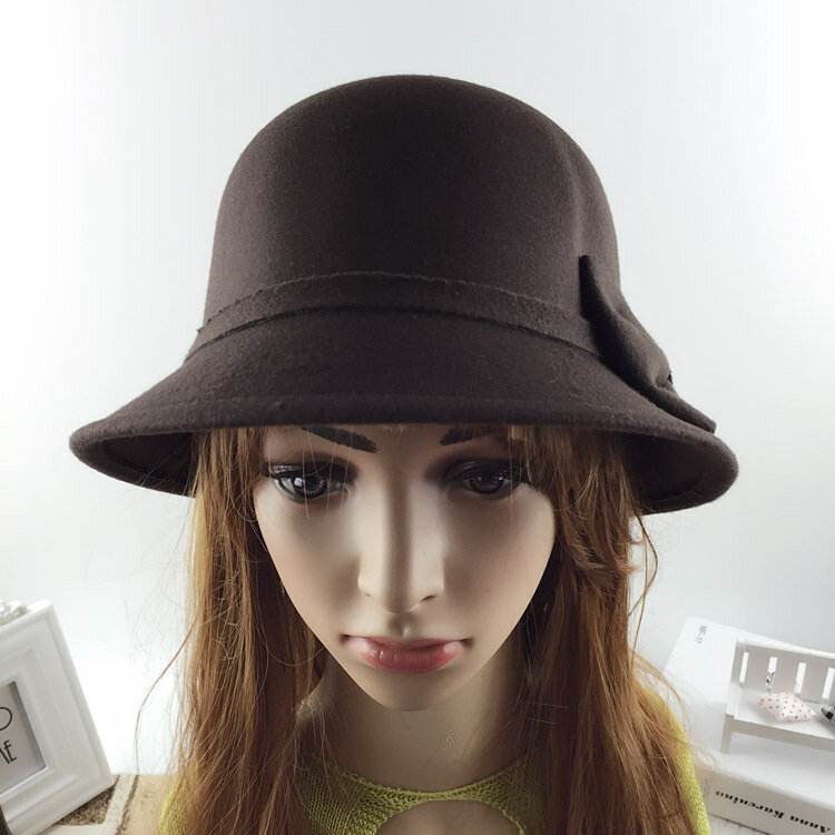 Женская шляпа-котелок с большим бантом, корейский стиль, осенне-зимняя шерстяная шляпа-ведро, фетровая шляпа в британском стиле ретро