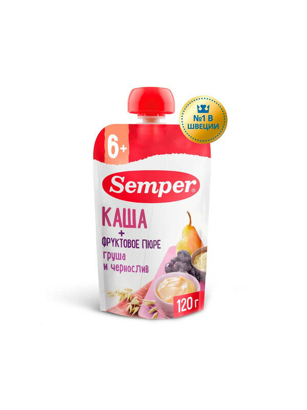 Пюре Semper фруктово-зерновое грушево-черносливовое с кашей 6м+