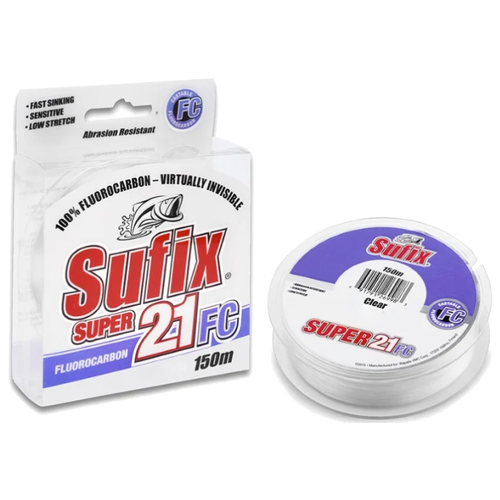 Флюорокарбоновая леска Sufix Super 21 Fluorocarbon d=0.18 мм, 150 м, 2.3 кг, прозрачный, 1 шт.