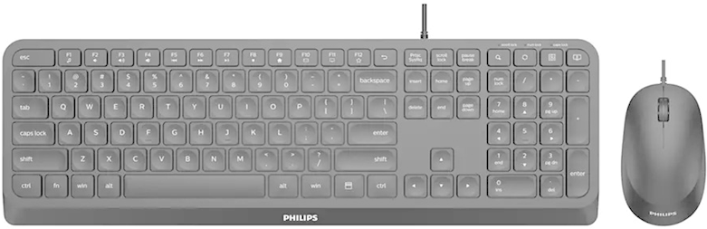 Проводной Комплект клавиатуры Philips SPT6207B(Клавиатура SPK6207B + Мышь SPK7207B) USB 2.0 104 клав/3 кнопки 1000dpi, русская заводская раскладка