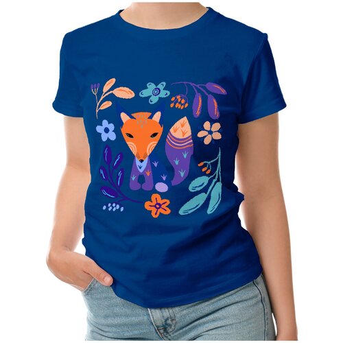 Женская футболка «Лисичка в скандинавском стиле» (L, темно-синий)