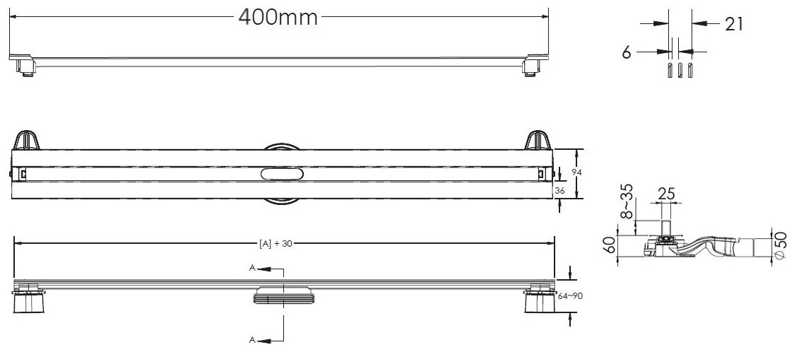 Душевой лоток Berges Wasserhaus Super Slim 400 матовый хром, боковой 090177 - фотография № 5