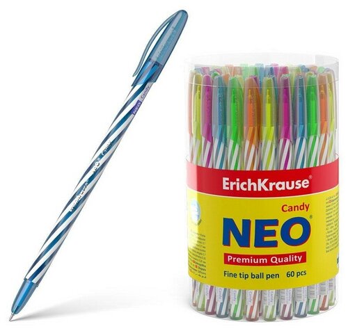 Ручка шариковая ErichKrause Neo® Candy, цвет чернил синий (в тубусе по 60 шт.)