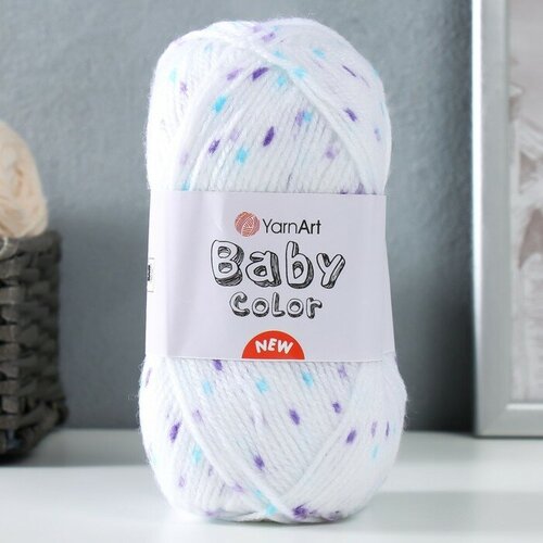 Пряжа Baby color 100% акрил 150м/50гр (201 бел-фиолет-бирюза) , 1 шт.