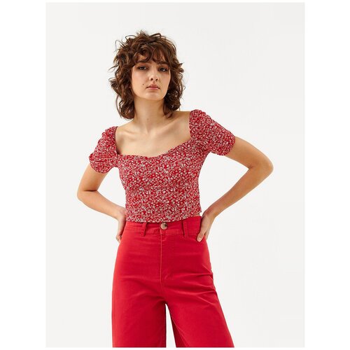 блузка женская befree, цвет: красный принт, размер S