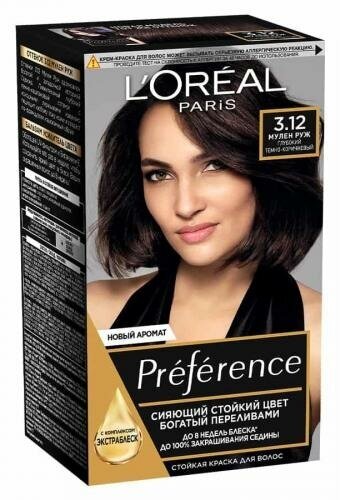 Loreal Paris Стойкая краска для волос Preference 3.12 Мулен Руж с комплексом экстраблеск 1 шт