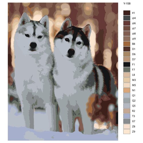 Картина по номерам Y-158 xаски на зимней прогулке. Собаки 70x90