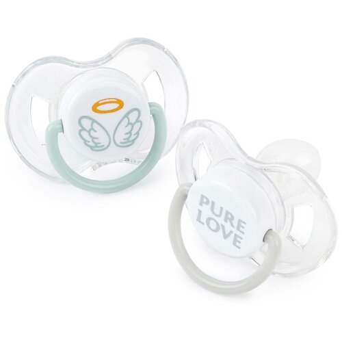 фото 13026, набор силиконовых сосок-пустышек, 6-12, 2 шт. (olive&beige) happy baby