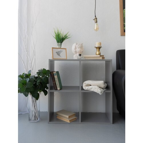 Стеллаж деревянный 4 полки и шкаф для игрушек и мебель детская серый шифер