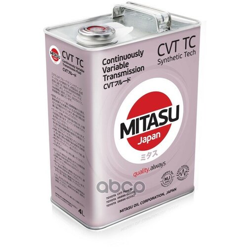 Mitasu 4L Масло Трансмисионное Cvt Fluid Tc Synthetic Techtoyota Cvt Fluid Tc 08886-02105(03) MITASU арт. MJ-312-4