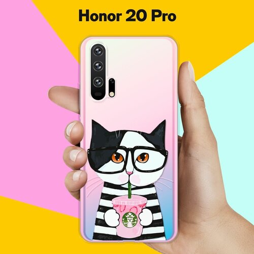 Силиконовый чехол Кот в очках на Honor 20 Pro силиконовый чехол единорог в пончике на honor 20 pro хонор 20 про