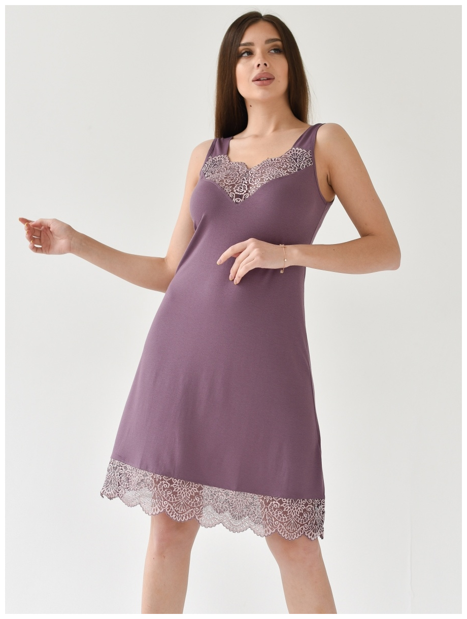 Ночная сорочка женская Елена, вискоза с кружевом, большой размер 52, цвет фиолетовый. Текстильный край. - фотография № 5