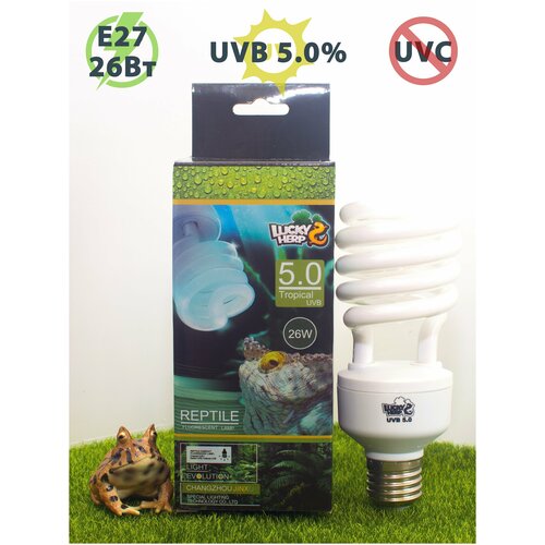 Ультрафиолетовая лампа для рептилий UVB 5.0% LuckyHerp 26W ультрафиолетовая лампа uvb 6 0% 15w для рептилий luckyherp цоколь е27