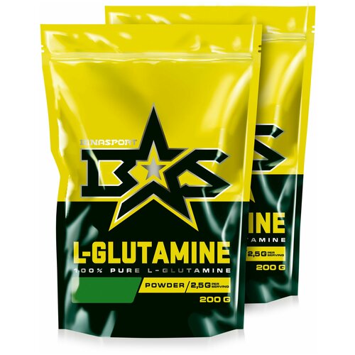 (2 УП х 200ГР) Л-Глутамин порошок Binasport L-GLUTAMINE (Глютамин) 400 г с натуральным вкусом