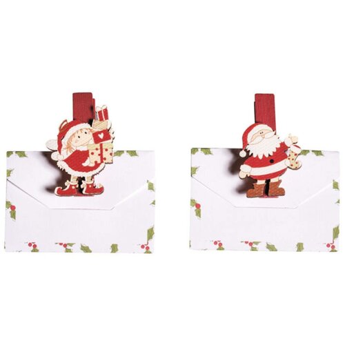 Декоративные прищепки с украшением Санта Клаус и конвертом 5 х 5 см* RAYHER 56903000 5 шт новогодние подарочные пакеты в виде санты