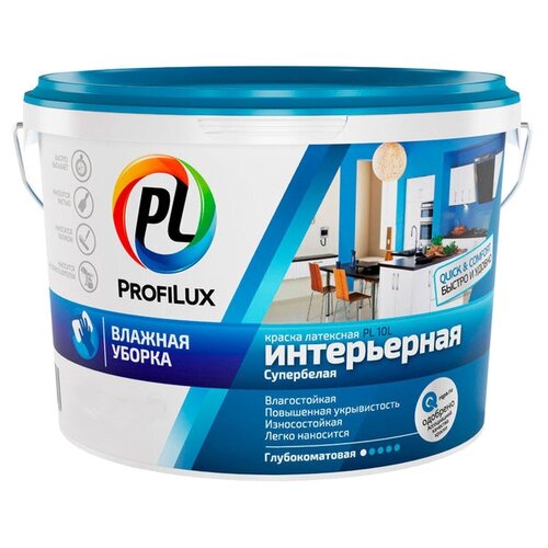 Краска латексная Profilux PL- 10L глубокоматовая белый 1.4 кг краска акриловая profilux pl 112а фасадная глубокоматовая белый 3 кг