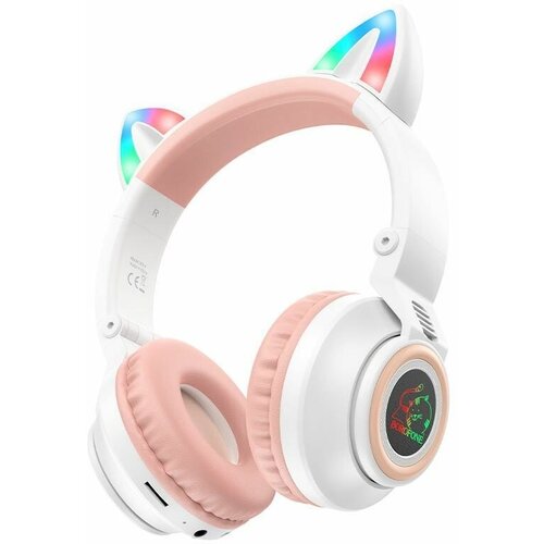 Полноразмерные беспроводные наушники Borofone BO18 Cat с ушками 7ч400mAhBluetoothAUXTF белые 1340₽