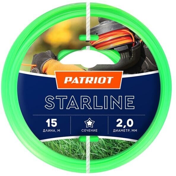 Леска Starline D2.0мм L15м 200-15-3 на пластиковой обойме блистерн. тип звезда зел. | код.805201056 | PATRIOT (3шт. в упак.)