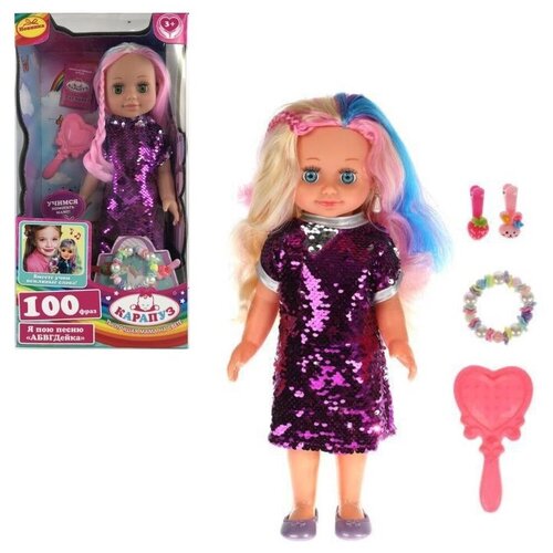 кукла озвученная абвгдейка песня анна 40 см с цветными прядями Кукла озвученная аннушка 40 см с цветными прядями, 100 фраз, заколка 2 шт, резинка для волос карапуз Y40D-ANNA-UNC-21