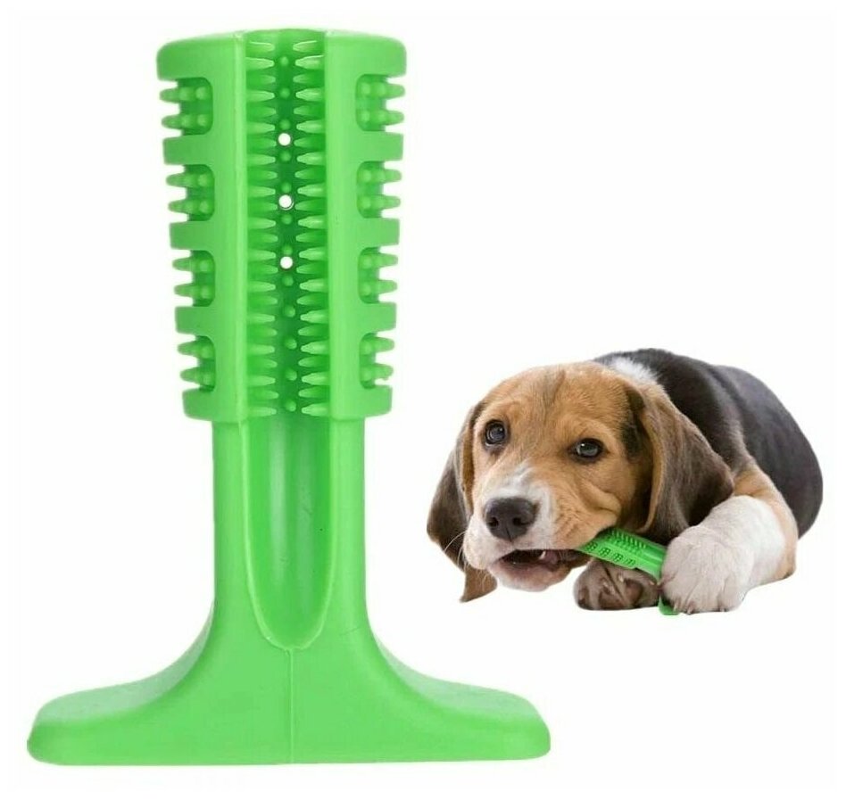 Игрушка жевательная зубная щетка для собак Haifisch, 7x10x3, зеленая - фотография № 1