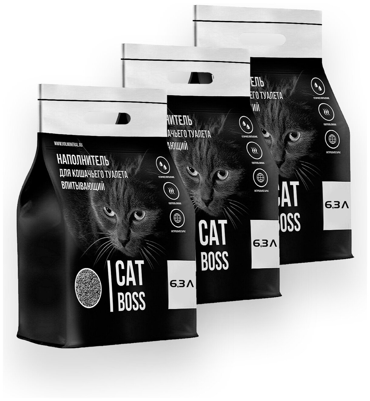 Наполнитель для кошачьего туалета впитывающий CatBoss, 18,9 л (3х 6,3л)