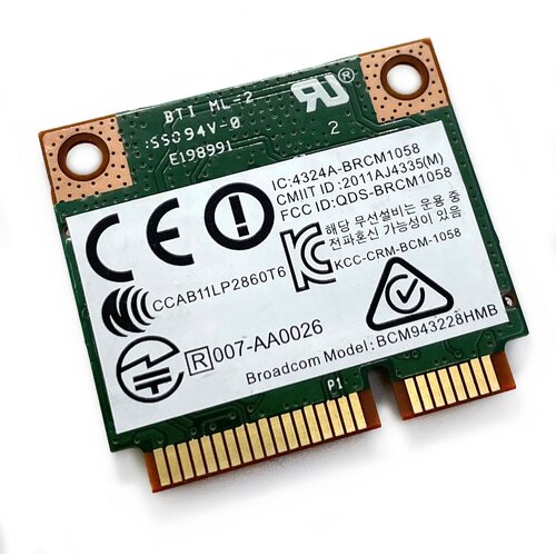Адаптер WiFi Broadcom BCM943228HMB (Mini PCI-E Half-Size, B/G/N, 300 Mbit/s, 2.4/5 Ghz, Bluetooth 4.0) + адаптер Full Size