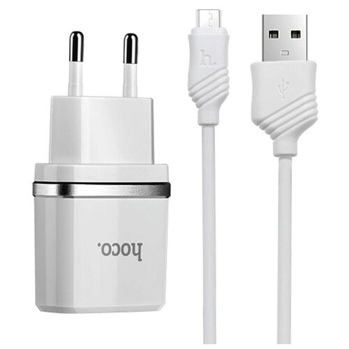 Сетевое зарядное устройство Hoco C11 Smart + кабель microUSB, Global, белый сетевое зарядное устройство hoco c11 smart кабель microusb черный