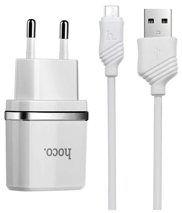 Сетевое зарядное устройство Hoco C11 Smart + кабель microUSB