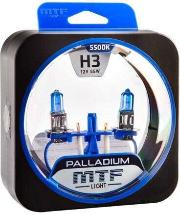 Галогенные автолампы MTF Light серия PALLADIUM H3, 12V, 55W, комплект 2 лампы