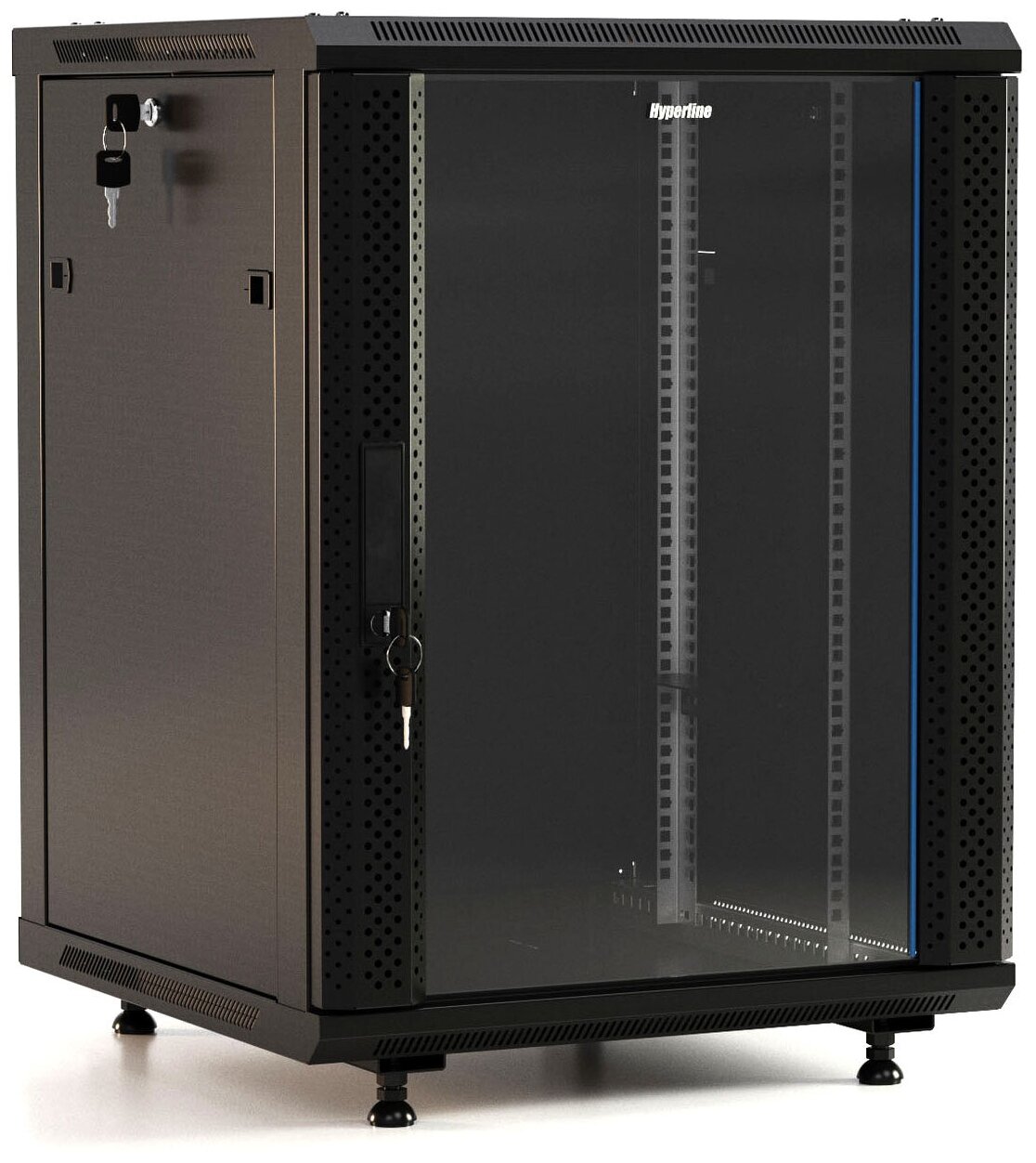 Шкаф коммутационный Hyperline (TWB-FC-1866-GP-RAL9004) настенный 18U 600x600мм пер. дв. стекл 60кг черный 920мм IP20 сталь