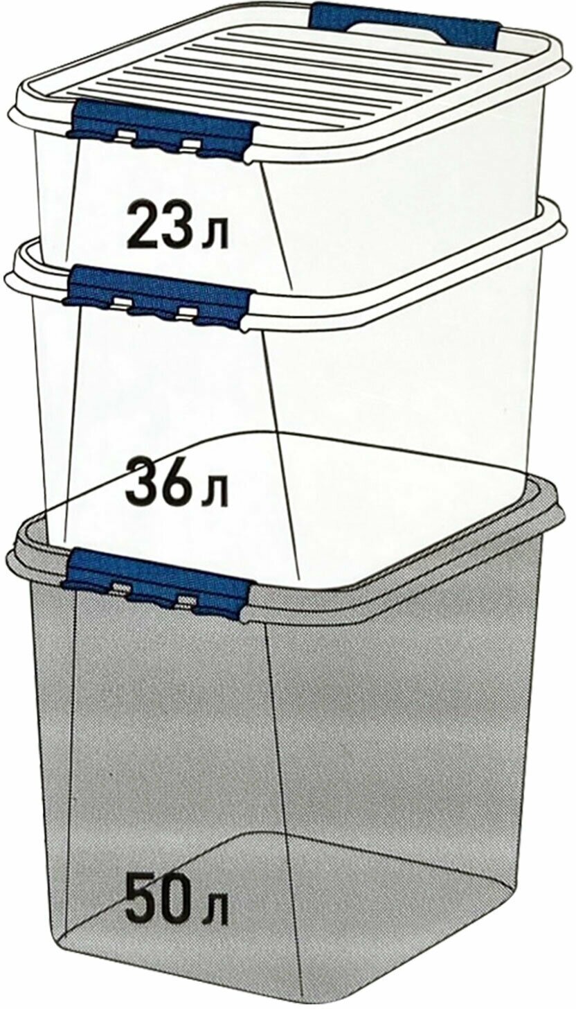 Ящик-контейнер 50 л с крышкой на защелках «профи», 40×50×39 см, штабелируемый, прочный, прозрачный - фотография № 3