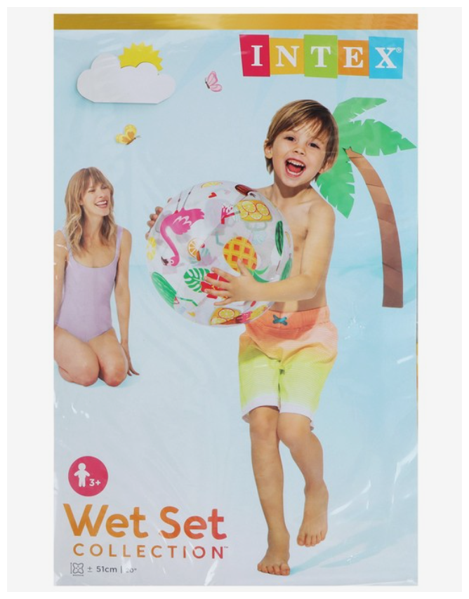 Мячик надувной пляжный 51 см, прозрачный, фрукты, для детей от 3-х лет, без насоса, Intex 59040