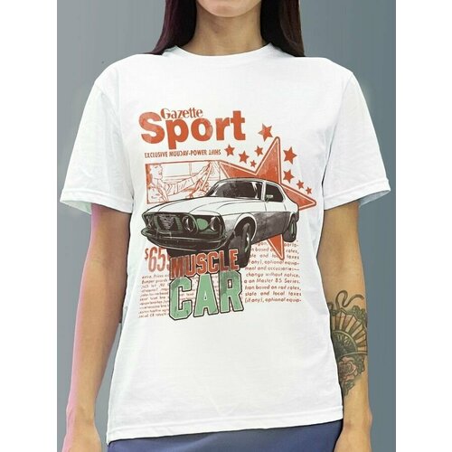 фото Футболка женская белая из хлопка с dtf принтом sport car - 461 будь на стиле